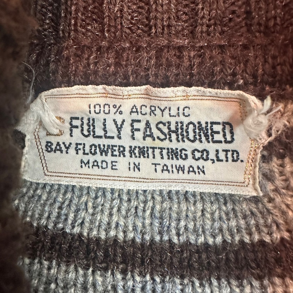 Fair Isle Cardigan Sweater Belted Chunky Knit Vintage Grandpa Unisex M - Picture 6 of 10